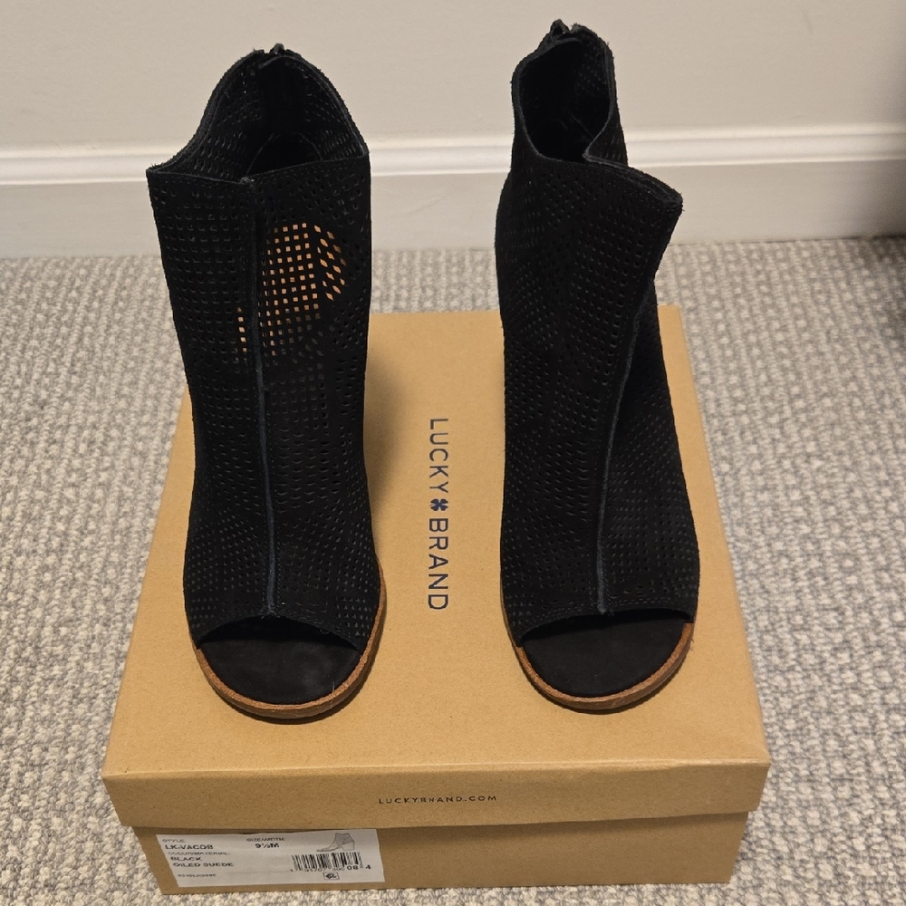 Lucky Brand Vacob Black Peep Toe Heeled Boots